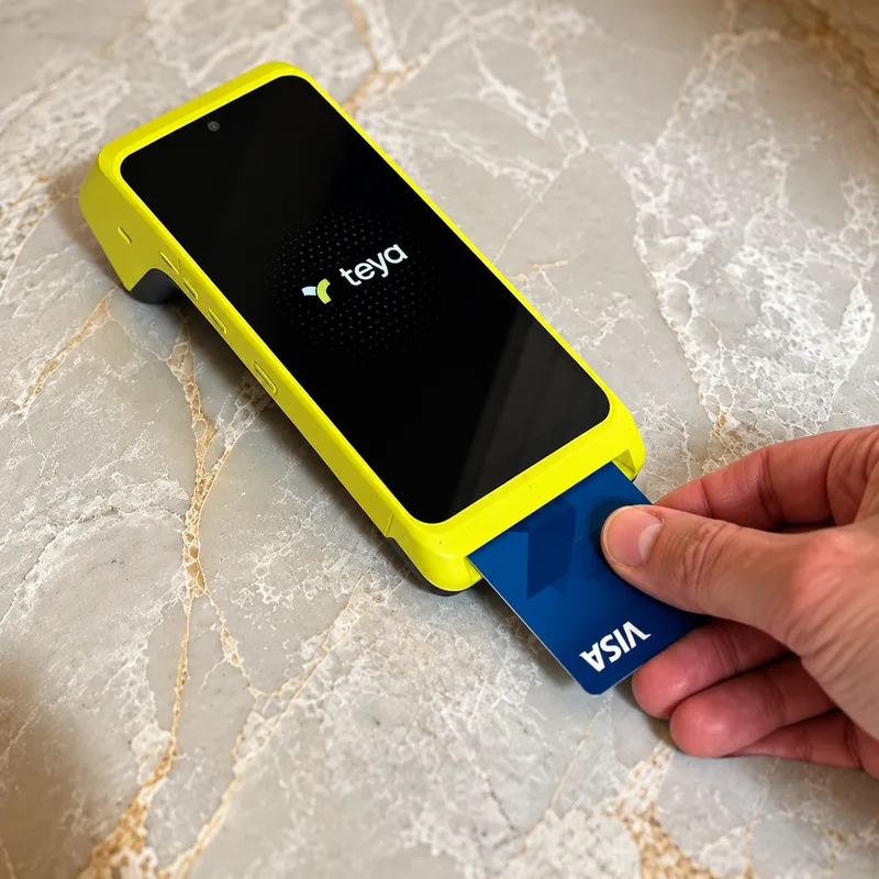 Customer inserting a card into a portable card machine